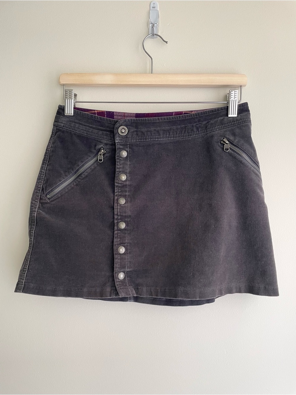 Kuhl Black Corduroy Mini Skirt with Front Buttons and Zip Pockets
